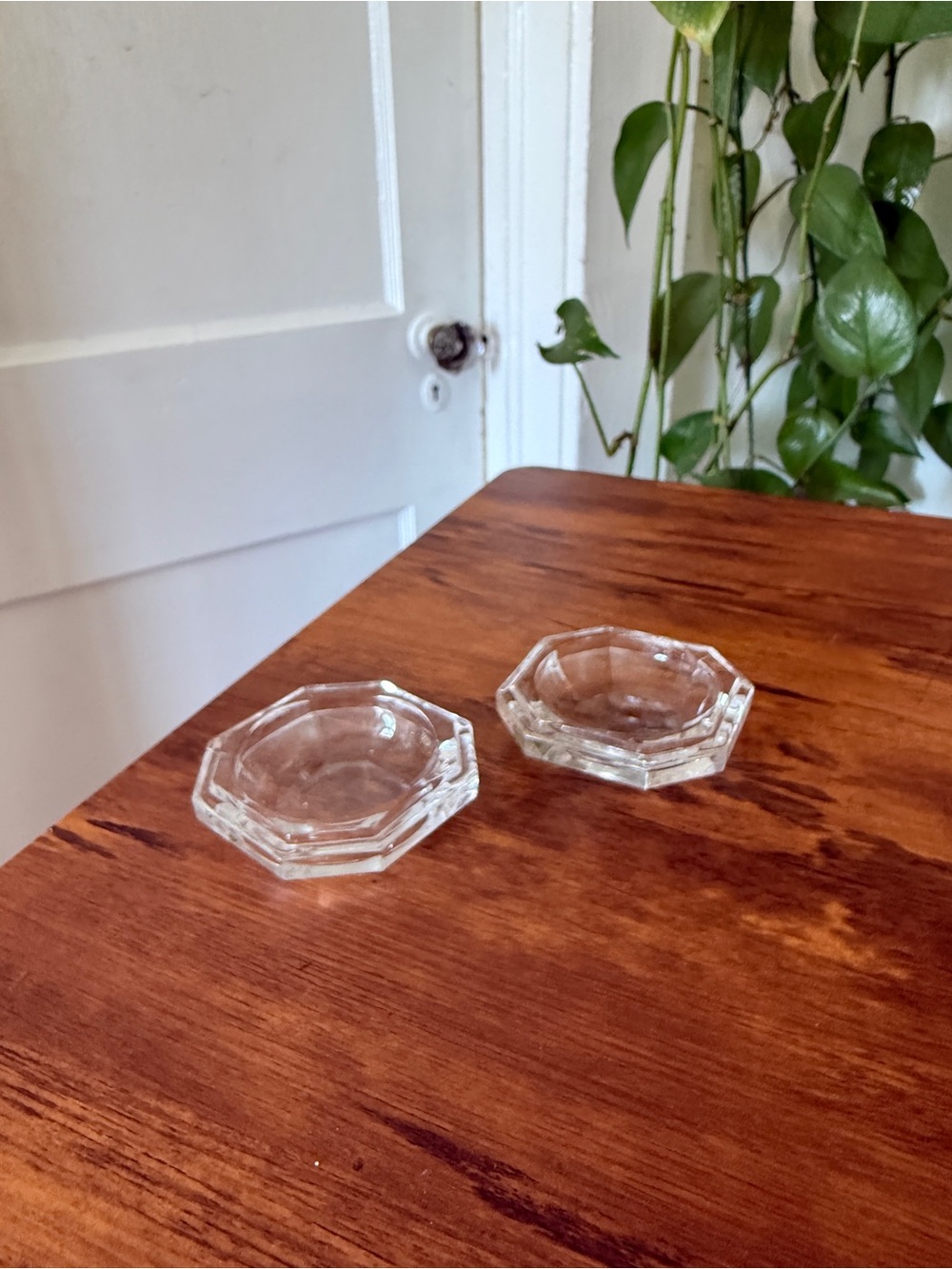 Clear Glass Octagonal Salt Cellars - Set of 2